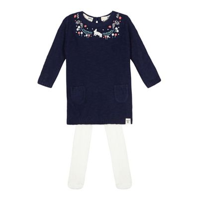 Mantaray Baby girls' knitted blue bunny embroidered dress